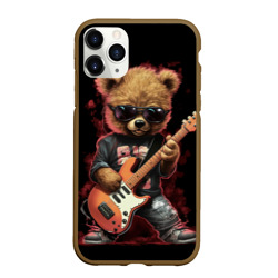 Чехол для iPhone 11 Pro Max матовый Плюшевый медведь музыкант  с гитарой