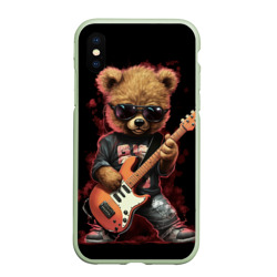 Чехол для iPhone XS Max матовый Плюшевый медведь музыкант  с гитарой