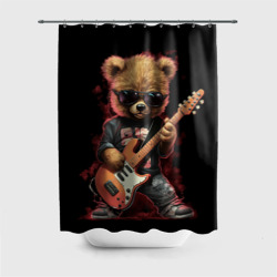 Штора 3D для ванной Плюшевый медведь музыкант  с гитарой