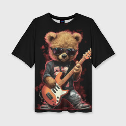 Женская футболка oversize 3D Плюшевый медведь музыкант  с гитарой