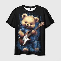 Мужская футболка 3D Плюшевый  медведь музыкант с гитарой