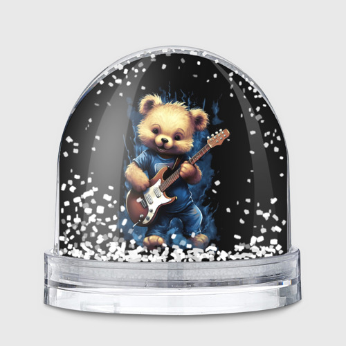 Игрушка Снежный шар с принтом Плюшевый  медведь музыкант с гитарой, вид спереди №1
