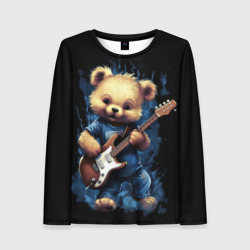 Женский лонгслив 3D Плюшевый  медведь музыкант с гитарой
