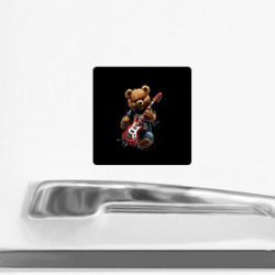 Магнит с принтом Большой плюшевый медведь играет  на гитаре для любого человека, вид спереди №2. Цвет основы: белый