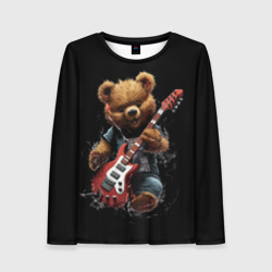 Женский лонгслив 3D Большой плюшевый медведь играет  на гитаре