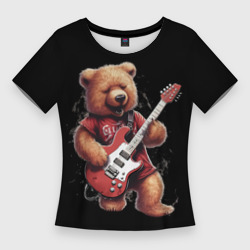 Большой плюшевый медведь  играет на гитаре – Женская футболка 3D Slim с принтом купить