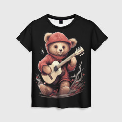 Женская футболка 3D Большой плюшевый  медведь играет на гитаре