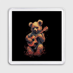 Магнит 55*55 Большой  плюшевый медведь играет на гитаре