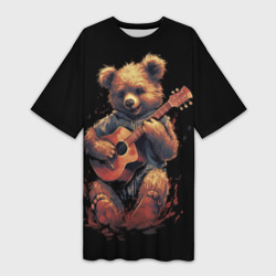 Платье-футболка 3D Большой  плюшевый медведь играет на гитаре