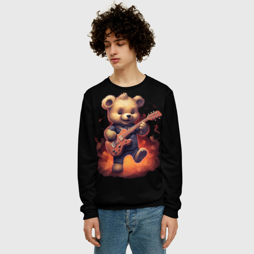 Мужской свитшот 3D Плюшевый медведь играет на гитаре, цвет черный - фото 3
