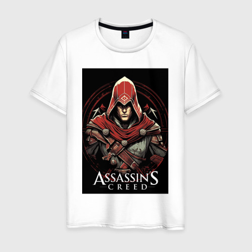 Мужская футболка из хлопка с принтом Assassin's creed профиль игрока, вид спереди №1