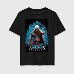 Женская футболка хлопок Oversize Assassin's creed синее сияние 