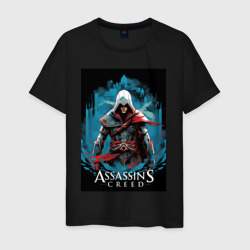 Мужская футболка хлопок Assassin's creed синее сияние 