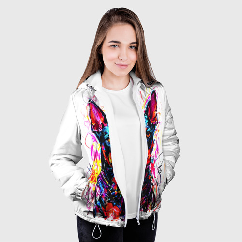 Женская куртка 3D Доберман маркерами, цвет белый - фото 4