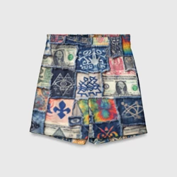 Детские спортивные шорты 3D Баксы на дениме пэчворк