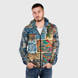 Мужская ветровка 3D Японские мотивы на дениме - фото 2