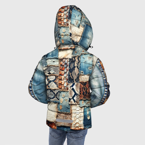 Зимняя куртка для мальчиков 3D с принтом Змеиная кожа - пэчворк, вид сзади #2