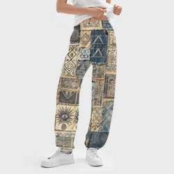 Женские джоггеры оверсайз 3D Татуировки племени майя пэчворк - фото 2