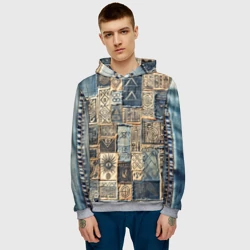 Мужская толстовка 3D Татуировки племени майя пэчворк - фото 2