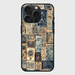 Чехол силиконовый для Apple iPhone 15 Pro матовый Татуировки племени майя пэчворк