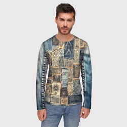 Мужской лонгслив 3D Татуировки племени майя пэчворк - фото 2