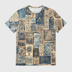 Мужская футболка 3D Татуировки племени майя пэчворк