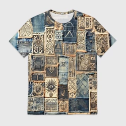 Мужская футболка 3D Татуировки племени майя пэчворк