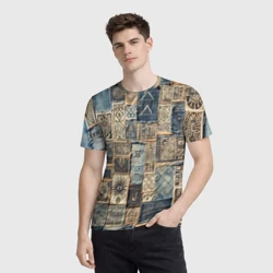 Мужская футболка 3D Татуировки племени майя пэчворк - фото 2