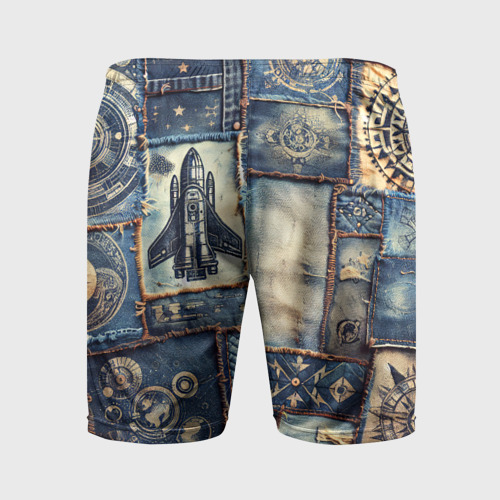 Мужские шорты спортивные Космический корабль -  пэчворк, цвет 3D печать - фото 2