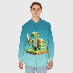 Мужская рубашка oversize 3D Пивозаврик с кружкой пива - Майнкрафт - фото 2