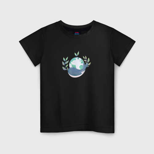 Детская футболка хлопок с принтом Кит и планета Земля, вид спереди #2