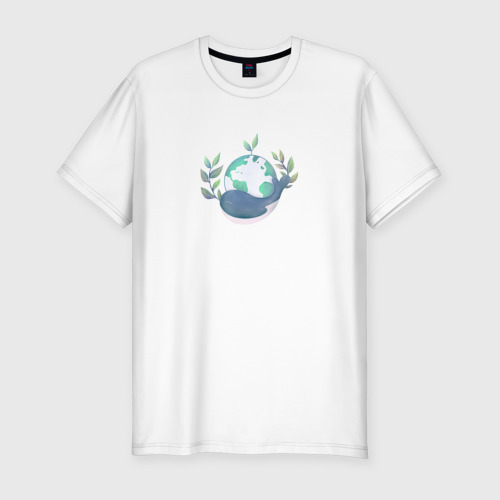 Мужская футболка хлопок Slim Кит и планета Земля, цвет белый