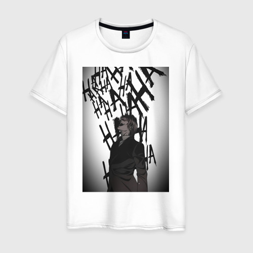 Мужская футболка из хлопка с принтом Тетрадь смерти - смех Ягами Лайта: ха-ха, вид спереди №1