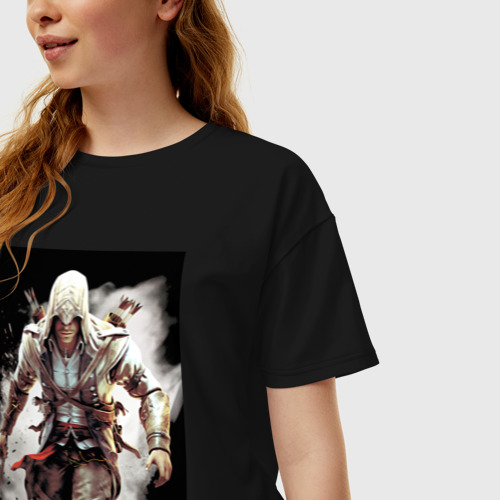 Женская футболка хлопок Oversize Assassin's creed белый туман, цвет черный - фото 3