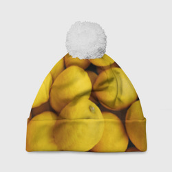 Желтые лимоны – Шапка 3D c помпоном с принтом купить