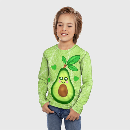 Детский лонгслив 3D с принтом Счастливый авокадо, фото на моделе #1