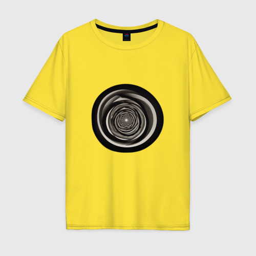 Мужская футболка хлопок Oversize Черно белые кольца, цвет желтый
