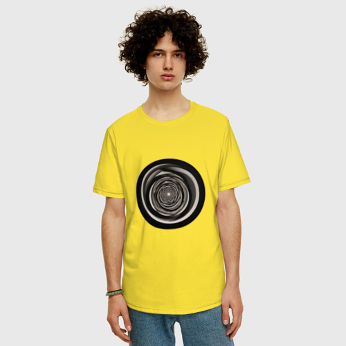 Мужская футболка хлопок Oversize Черно белые кольца, цвет желтый - фото 3