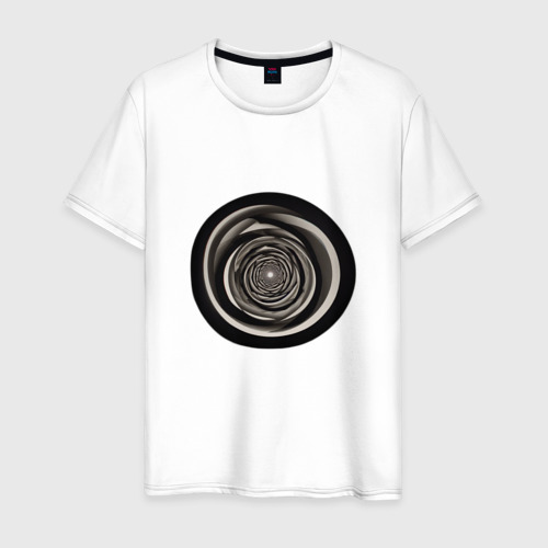 Мужская футболка из хлопка с принтом Черно белые кольца, вид спереди №1
