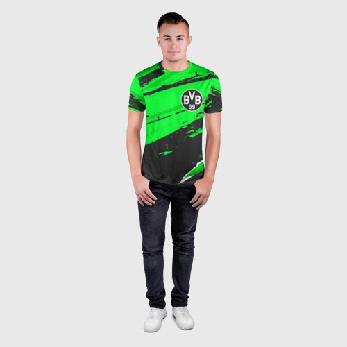 Мужская футболка 3D Slim Borussia sport green, цвет 3D печать - фото 4