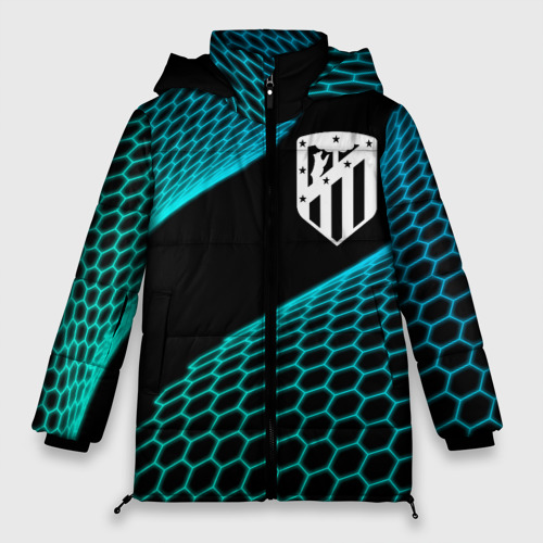 Женская зимняя куртка 3D с принтом Atletico Madrid football net, вид спереди #2