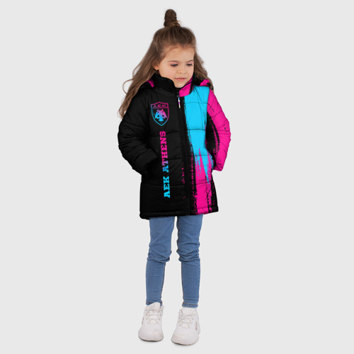 Зимняя куртка для девочек 3D с принтом AEK Athens - neon gradient по-вертикали, вид сбоку #3