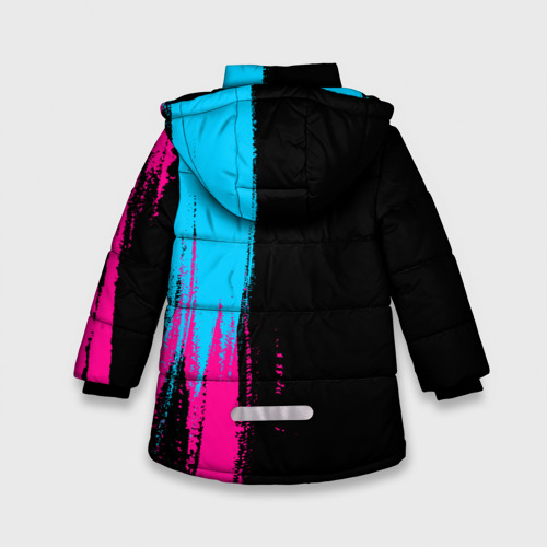 Зимняя куртка для девочек 3D с принтом AEK Athens - neon gradient по-вертикали, вид сзади #1