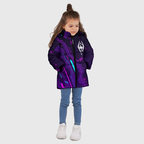 Зимняя куртка для девочек 3D с принтом Skyrim neon gaming, вид сбоку #3