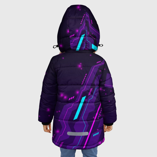 Зимняя куртка для девочек 3D с принтом Skyrim neon gaming, вид сзади #2