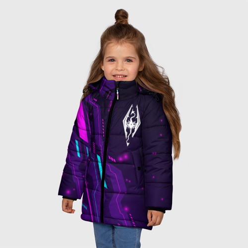 Зимняя куртка для девочек 3D с принтом Skyrim neon gaming, фото на моделе #1