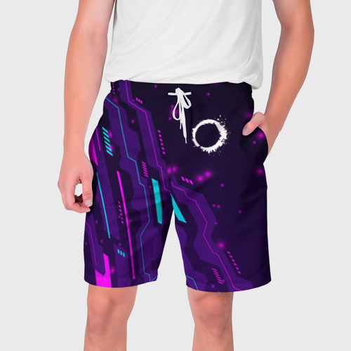 Мужские шорты 3D с принтом The Callisto Protocol neon gaming, вид спереди #2