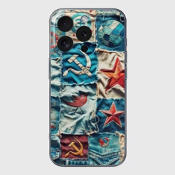 Чехол для iPhone 16 Pro Max силиконовый с защитой камеры Пэчворк джинсы из СССР
