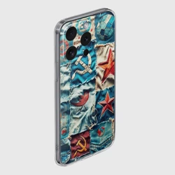 Чехол для iPhone 15 Pro силиконовый с защитой камеры Пэчворк джинсы из СССР - фото 2