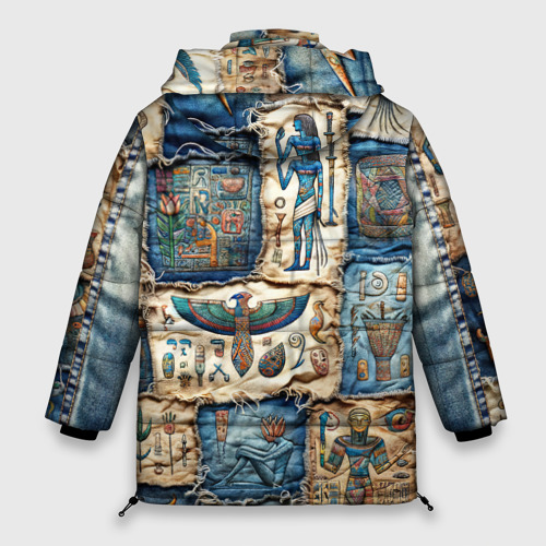 Женская зимняя куртка 3D с принтом Пэчворк из Египетских мотивов, вид сзади #1